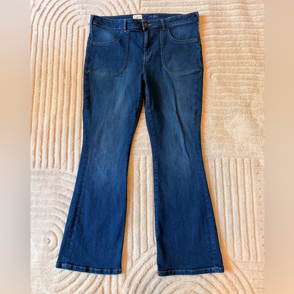 Pilcro Dark Blue Flare Jeans with Front Patch Pockets
